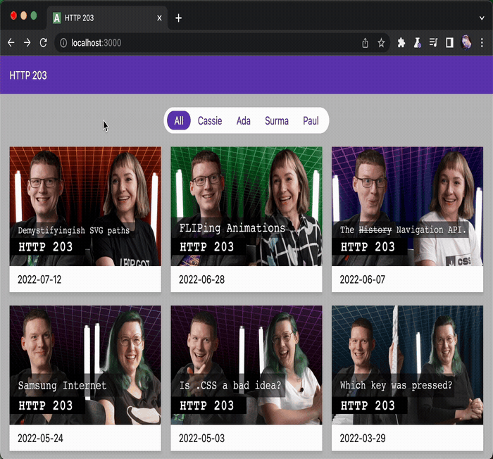 Chrome View Transition example connecting a thumbnail to a larger image