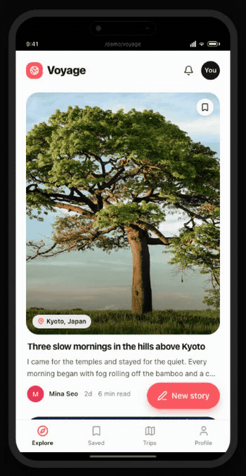 Sheet page transition running on a phone screen